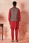 Shop_Asuka_Red Linen Embroidery Resham Bundi Kurta Set _at_Aza_Fashions