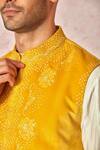 Asuka_Yellow Velvet And Cotton Silk Embroidery Floral Pattern Bundi Kurta Set _at_Aza_Fashions