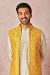 Buy_Asuka_Yellow Raw Silk Embroidery Mandala Hand Bundi Kurta Set _Online_at_Aza_Fashions