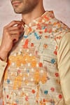 Shop_Asuka_Cream Linen Embroidery Floral Resham Bundi Kurta Set _Online_at_Aza_Fashions