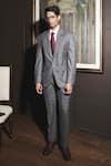 Buy_Asuka_Grey Wool Self Checkered Pattern Blazer With Trouser _at_Aza_Fashions