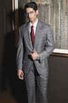 Buy_Asuka_Grey Wool Self Checkered Pattern Blazer With Trouser _Online_at_Aza_Fashions