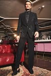 Asuka_Black Viscose Rayon Embroidery Noir Rhythmic Peak Lapel Tuxedo With Trouser _Online_at_Aza_Fashions