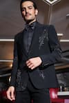 Buy_Asuka_Black Viscose Rayon Embroidery Noir Rhythmic Peak Lapel Tuxedo With Trouser _Online_at_Aza_Fashions