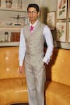Shop_Asuka_Grey Wool Self Checkered Waistcoat With Trouser _Online_at_Aza_Fashions