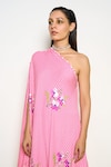 Shop_Pooja Rajgarhia Gupta_Pink Georgette Sequins, Embroidery One Checkered Print Kaftan And Pant Set _at_Aza_Fashions