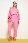 Shop_Pooja Rajgarhia Gupta_Pink Crepe, Georgette Sequins, Embroidery V-neck Butterfly Print Shirt _at_Aza_Fashions