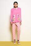 Buy_Pooja Rajgarhia Gupta_Pink Crepe, Georgette Sequins, Embroidery Bandeau Neck Printed Shirt And Pant Set _at_Aza_Fashions