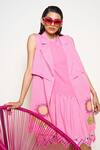 Shop_Pooja Rajgarhia Gupta_Pink Georgette Sequins, Embroidery Collared Wildflower Printed Jacket _Online_at_Aza_Fashions