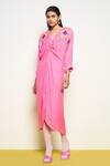 Buy_Pooja Rajgarhia Gupta_Pink Crepe Sequins V-neck Hand Embroidered Dress _at_Aza_Fashions