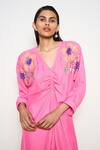 Buy_Pooja Rajgarhia Gupta_Pink Crepe Sequins V-neck Hand Embroidered Dress _Online_at_Aza_Fashions