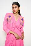 Shop_Pooja Rajgarhia Gupta_Pink Crepe Sequins V-neck Hand Embroidered Dress _at_Aza_Fashions