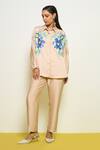 Buy_Pooja Rajgarhia Gupta_Beige Satin Checkered Print Pant _at_Aza_Fashions