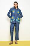 Buy_Pooja Rajgarhia Gupta_Blue Denim Sequins Collared Sunflower Hand Embroidered Shirt _at_Aza_Fashions