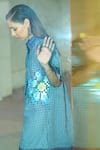 Pooja Rajgarhia Gupta_Blue Denim Chequered Sequin Studs Collared Neck Firefly Dress_Online_at_Aza_Fashions