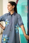 Buy_Pooja Rajgarhia Gupta_Blue Denim Chequered Sequin Studs Collared Neck Firefly Dress_Online_at_Aza_Fashions