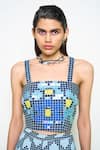 Buy_Pooja Rajgarhia Gupta_Blue Denim Sequins Square Neck Wilding Bustier _at_Aza_Fashions