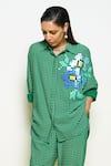 Buy_Pooja Rajgarhia Gupta_Green Georgette Sequins Collared Placement Hand Embroidered Shirt _at_Aza_Fashions