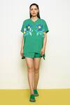 Buy_Pooja Rajgarhia Gupta_Green Georgette Embroidery Mandarin Collar Asymmetric Chequered Pattern Shirt _at_Aza_Fashions