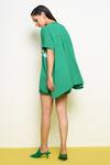 Shop_Pooja Rajgarhia Gupta_Green Georgette Embroidery Mandarin Collar Asymmetric Chequered Pattern Shirt _at_Aza_Fashions