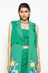 Shop_Pooja Rajgarhia Gupta_Green Georgette Embroidery, Sequins Collared Wildflower Hand Jacket _at_Aza_Fashions