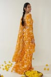 Essay by Sumedha Agrawal_Yellow Natural Crepe Printed And Hand Embroidered Pre-draped Saree & Blouse Set _Online_at_Aza_Fashions