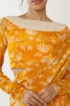 Buy_Essay by Sumedha Agrawal_Yellow Natural Crepe Printed And Hand Embroidered Pre-draped Saree & Blouse Set _Online_at_Aza_Fashions