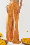 Shop_Essay by Sumedha Agrawal_Yellow Natural Crepe Printed Lotus Stripe One Shoulder Blouse And Pant Set _Online_at_Aza_Fashions