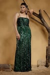 Buy_Ambrosia_Green Shell  100% Nylon Mesh Hand Embellished Sequins Square Neck Tonal Gown _at_Aza_Fashions