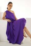 Wear Jaja_Purple Modal One Shoulder Solid Draped Dress_at_Aza_Fashions