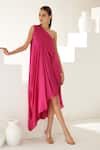 Buy_Wear Jaja_Pink Modal One Shoulder High-low Solid Draped Dress _at_Aza_Fashions