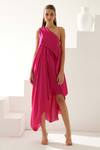 Shop_Wear Jaja_Pink Modal One Shoulder High-low Solid Draped Dress _at_Aza_Fashions