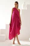 Wear Jaja_Pink Modal One Shoulder High-low Solid Draped Dress _Online_at_Aza_Fashions