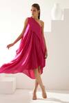Shop_Wear Jaja_Pink Modal One Shoulder High-low Solid Draped Dress _Online_at_Aza_Fashions