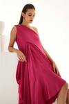 Wear Jaja_Pink Modal One Shoulder High-low Solid Draped Dress _at_Aza_Fashions