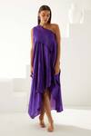 Buy_Wear Jaja_Purple Modal One Shoulder High-low Draped Solid Dress_at_Aza_Fashions