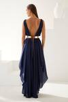 Shop_Wear JaJa_Blue Modal Solid V-neck Asymmetric Flowy Dress  _at_Aza_Fashions
