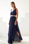 Buy_Wear JaJa_Blue Modal Solid V-neck Asymmetric Flowy Dress  _Online_at_Aza_Fashions