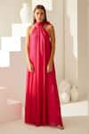 Buy_Wear JaJa_Red Modal Solid Halter Neck Maxi Dress  _at_Aza_Fashions