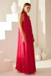 Wear JaJa_Red Modal Solid Halter Neck Maxi Dress  _Online_at_Aza_Fashions