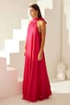 Wear JaJa_Red Modal Solid Halter Neck Maxi Dress  _at_Aza_Fashions