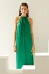 Shop_Wear JaJa_Green Modal Solid Halter Neck Maxi Dress  _Online_at_Aza_Fashions