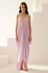 Buy_Wear JaJa_Purple Modal Solid V Neck Asymmetrical Maxi Dress  _at_Aza_Fashions