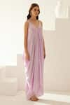 Buy_Wear JaJa_Purple Modal Solid V Neck Asymmetrical Maxi Dress  _Online_at_Aza_Fashions