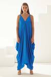 Buy_Wear JaJa_Blue Modal Solid V Neck Maxi Dress  _at_Aza_Fashions