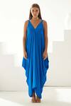 Buy_Wear JaJa_Blue Modal Solid V Neck Maxi Dress  _Online_at_Aza_Fashions