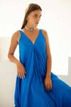 Wear JaJa_Blue Modal Solid V Neck Maxi Dress  _at_Aza_Fashions