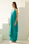 Wear JaJa_Blue Modal Solid V Neck Asymmetrical Maxi Dress  _Online_at_Aza_Fashions