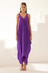 Shop_Wear JaJa_Purple Modal Solid V Neck Asymmetrical Maxi Dress  _at_Aza_Fashions