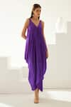 Wear JaJa_Purple Modal Solid V Neck Asymmetrical Maxi Dress  _Online_at_Aza_Fashions